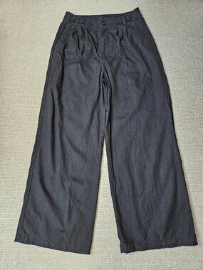 Madewell Harlow Wide-Leg Pants Black 6 Office Casual Trouser Lyocel Cotton Linen